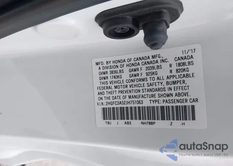 2018 Honda Civic Si z USA, uszkodzony, nr VIN 2HGFC3A52JH751063